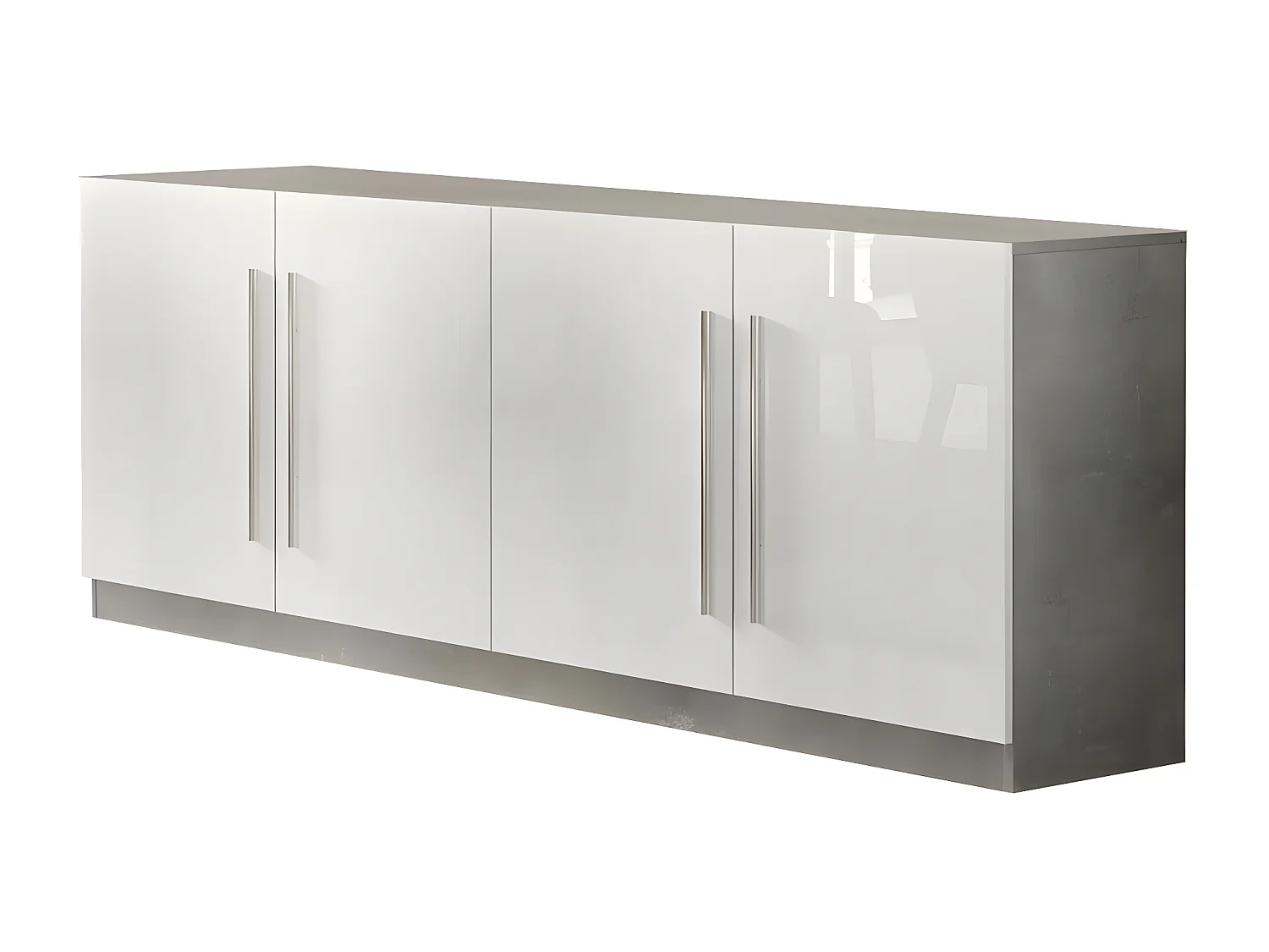 CLARK - Ensemble Séjour Blanc et Marbre Table 190cm + Buffet 4 Portes