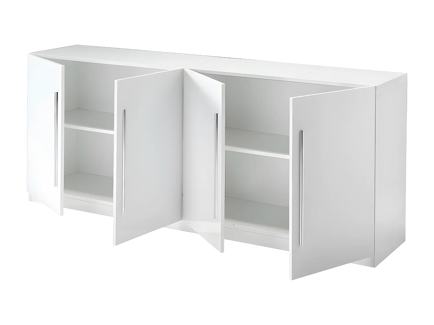CLARK - Ensemble Séjour Laqué Blanc Table 190cm + Buffet 4 Portes