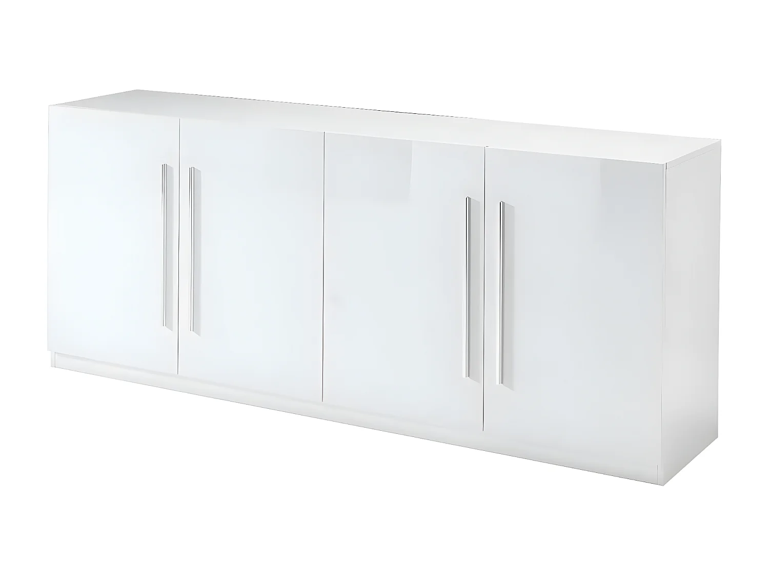 CLARK - Ensemble Séjour Laqué Blanc Table 190cm + Buffet 4 Portes