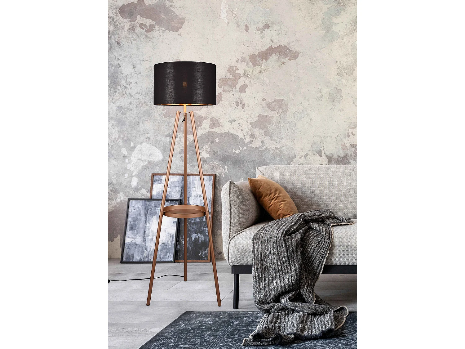 Lampadaire trois pieds design avec abat-jour tissu