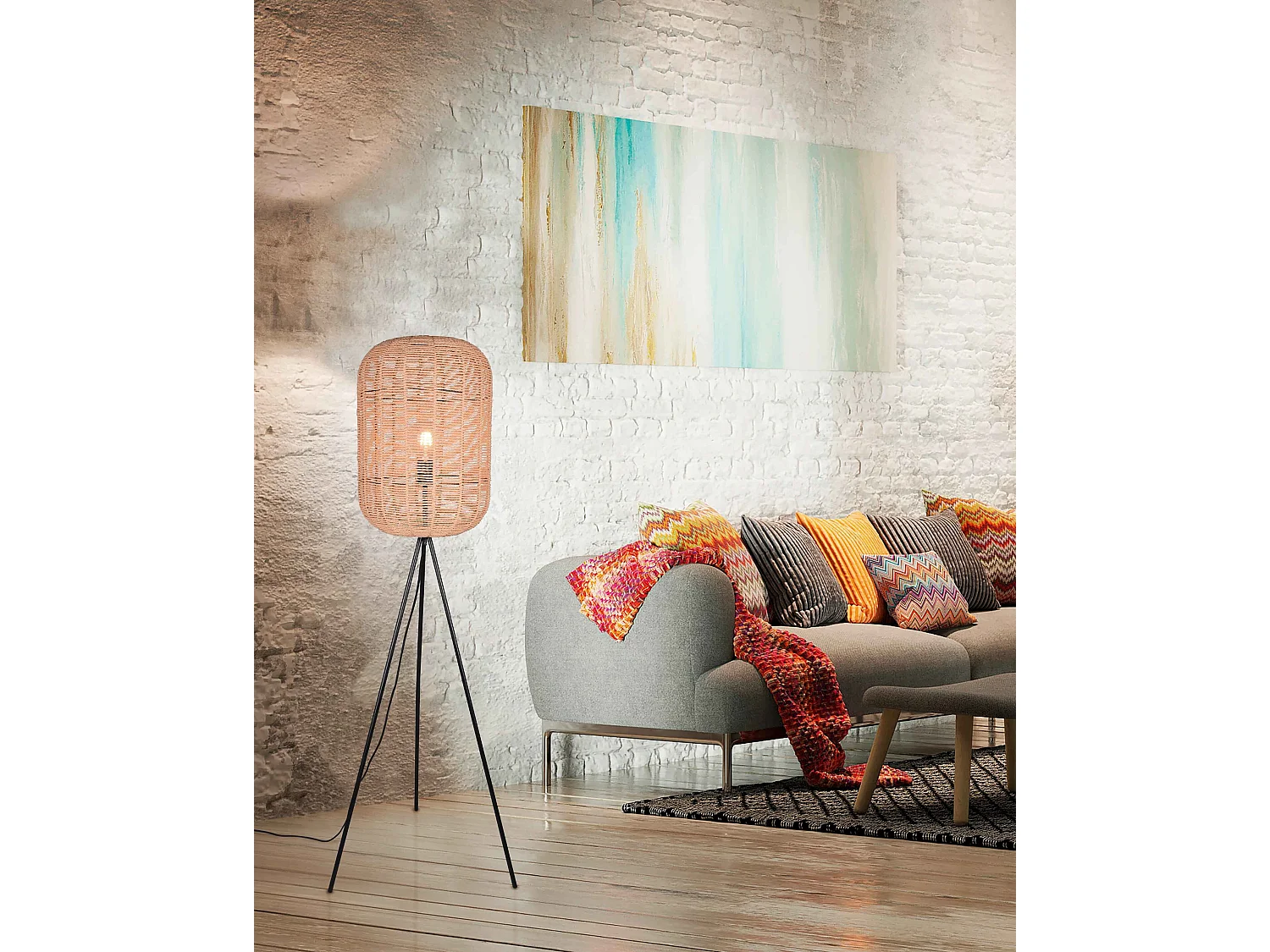 Lampadaire Led métal et sisal culot E27 - Trio - Runa