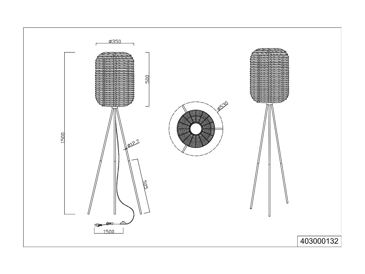 Lampadaire Led métal et sisal culot E27 - Trio - Runa