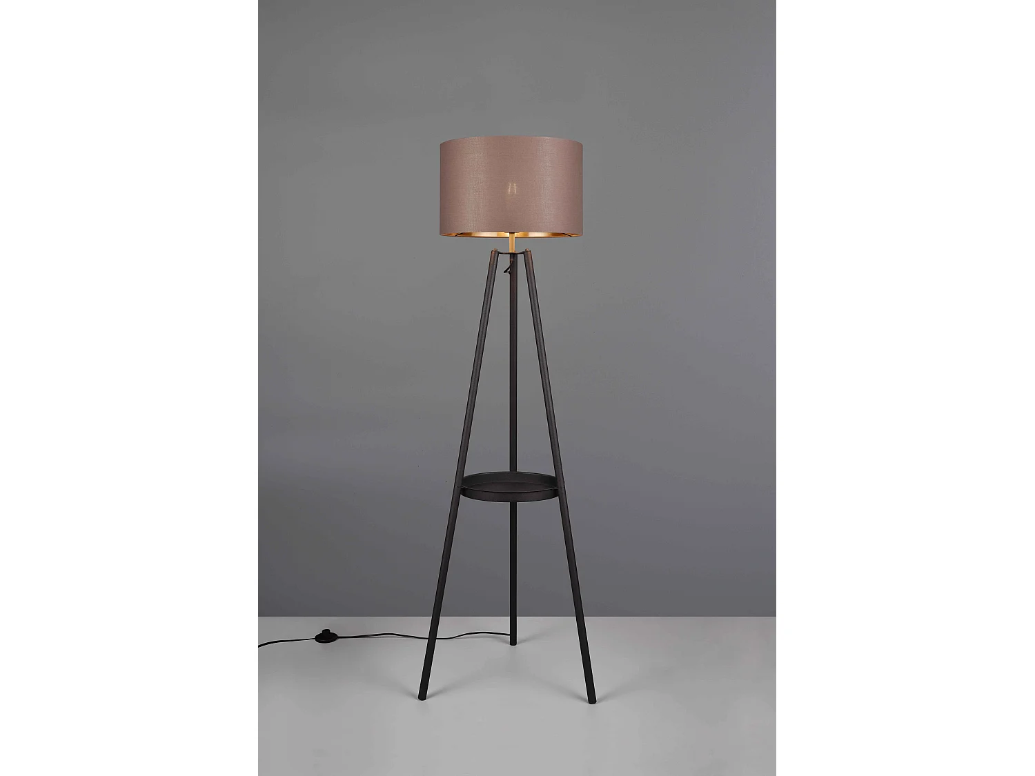 Piantana 3 piedi con tavolino, metallo, nero e tortora, H 153 cm, Colette