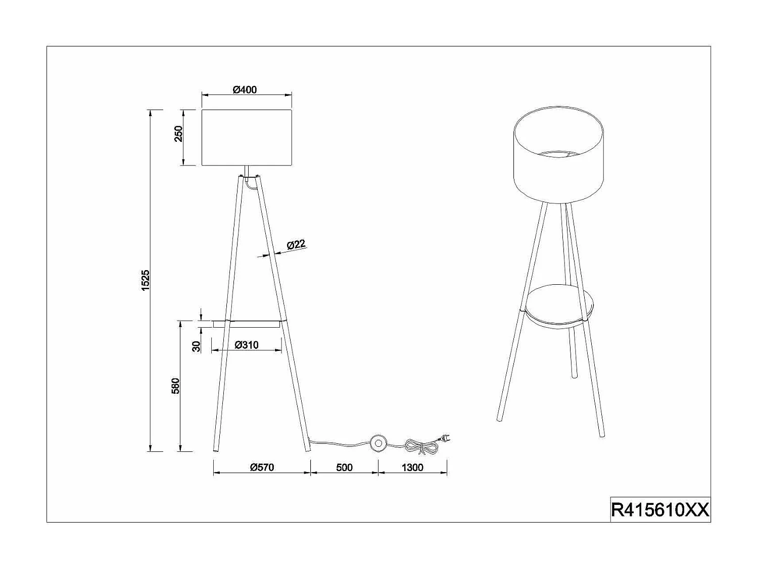 Lampadaire trois pieds design avec abat-jour tissu