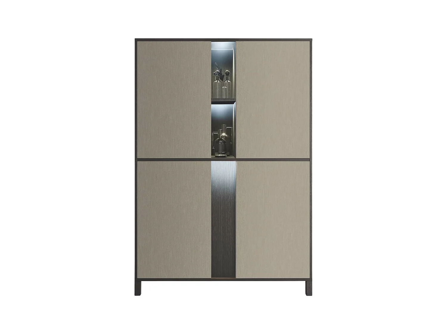 MANTA - Vaisselier 4 Portes Effet Chêne Foncé et Champagne avec Leds
