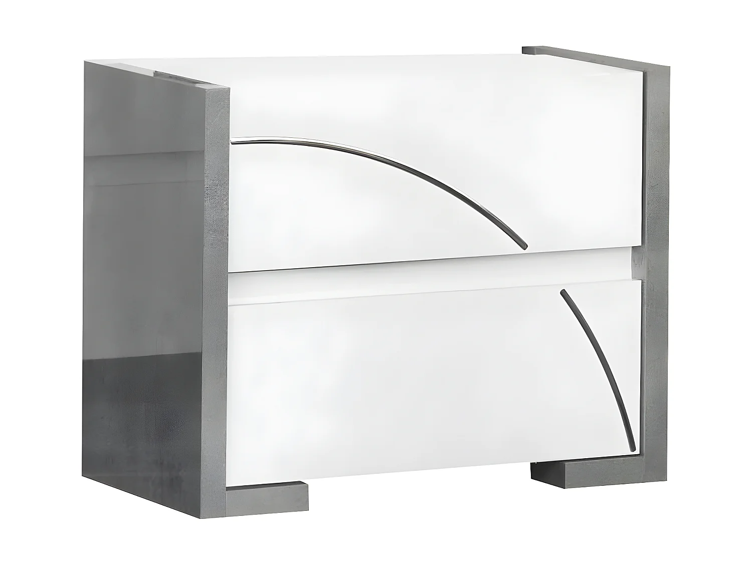 LINEAL - Chevet 2 Tiroirs Laqué Blanc et Gris Béton avec Détails Chromés
