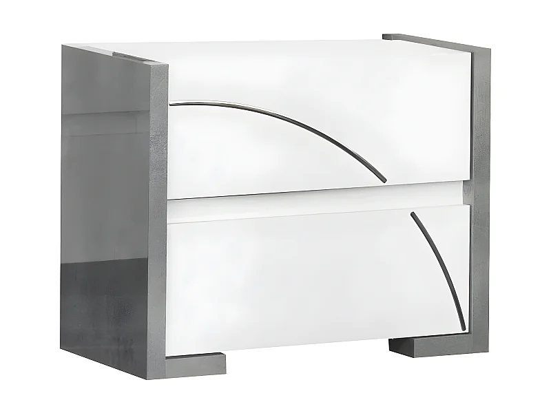 LINEAL - Chevet 2 Tiroirs Laqué Blanc et Gris Béton avec Détails Chromés
