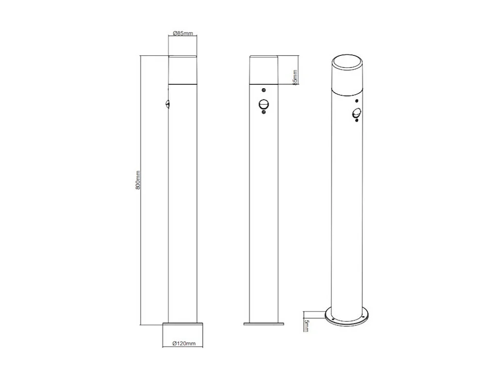 Borne extérieure 80 cm anthracite avec détecteur - Trio - Hoosic