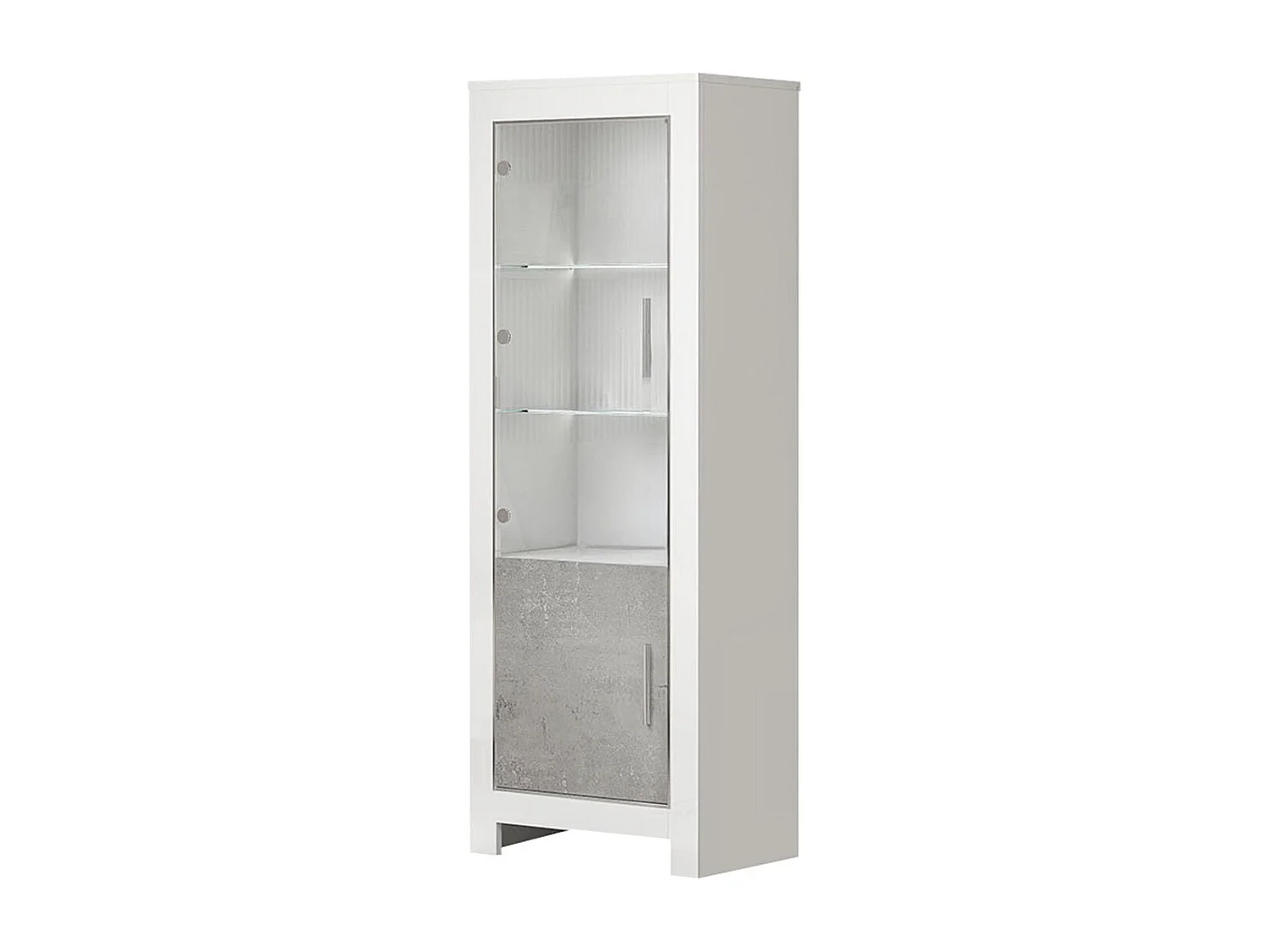 DENAE - Ensemble Salon Complet Blanc et Gris Marbré Meuble TV + Table Basse + Vitrines Leds