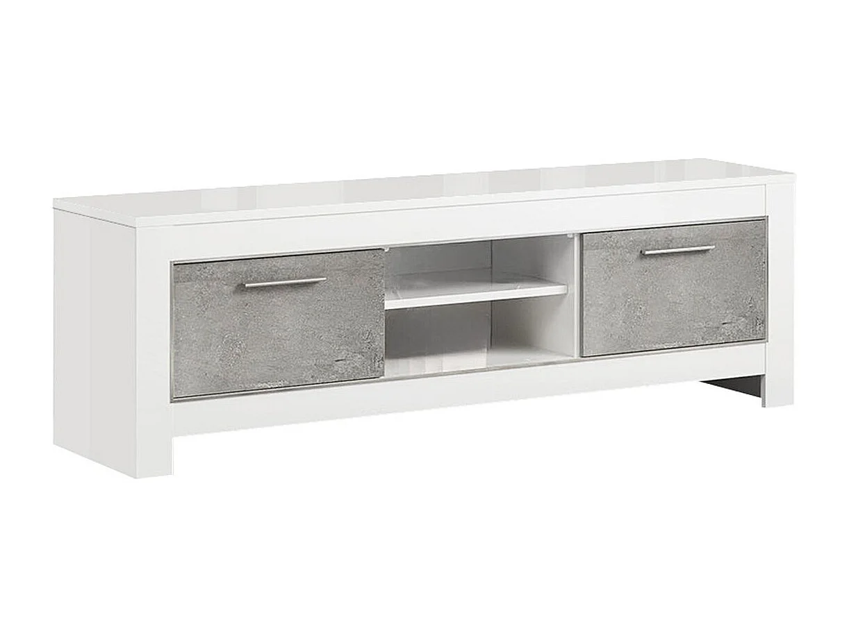DENAE - Ensemble Salon Complet Blanc et Gris Marbré Meuble TV + Table Basse + Vitrines Leds
