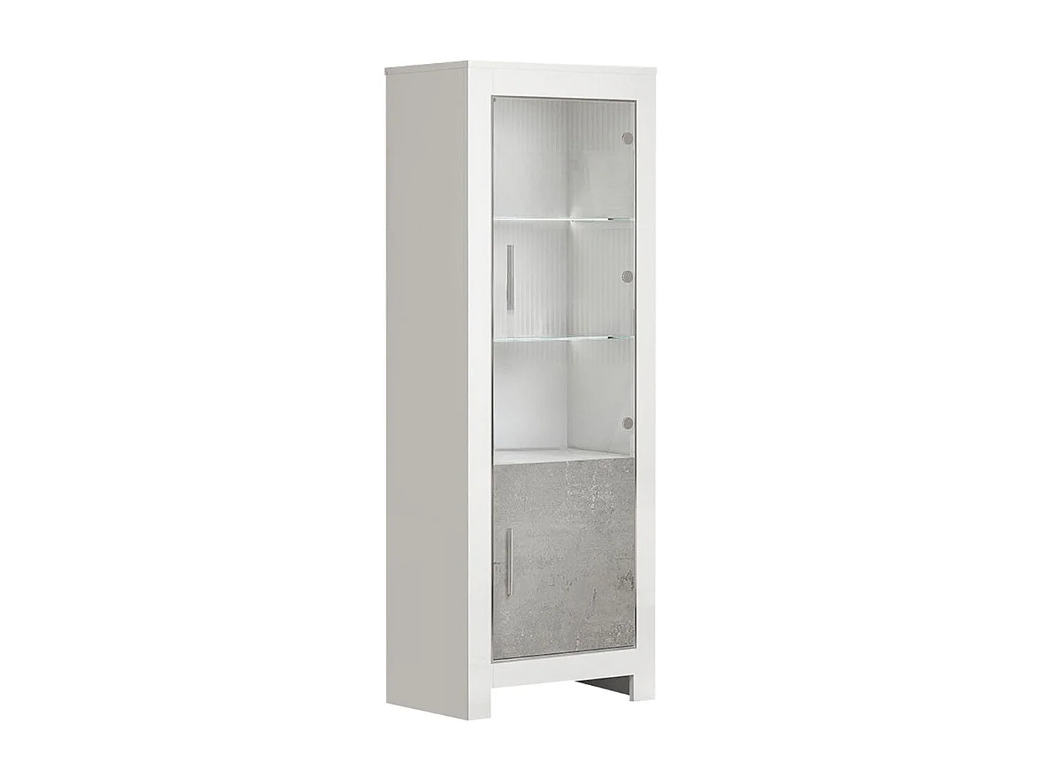 DENAE - Ensemble Salon Complet Blanc et Gris Marbré Meuble TV + Table Basse + Vitrines Leds
