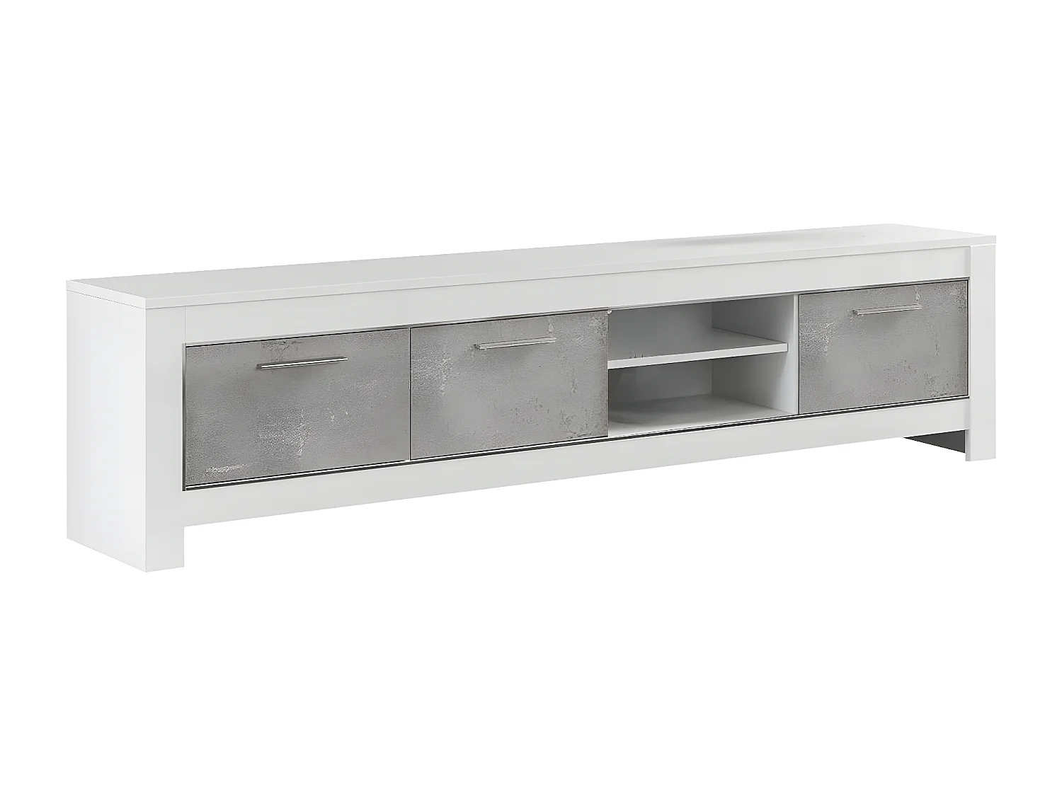 DENAE - Ensemble Salon Blanc et Gris Marbré Meuble TV 3 Portes + Table Basse Carrée