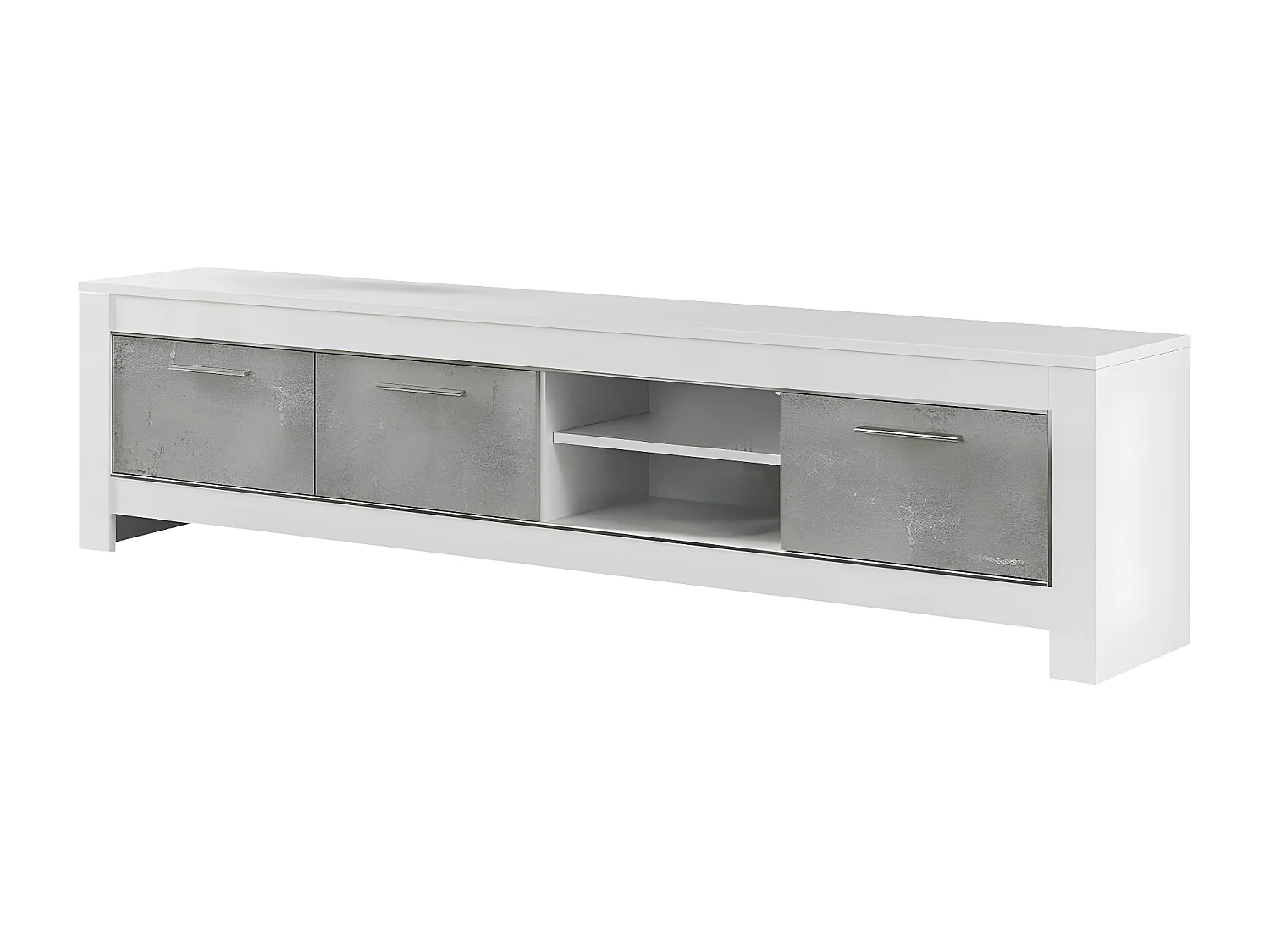 DENAE - Ensemble Salon Blanc et Gris Marbré Meuble TV 3 Portes + Table Basse Carrée