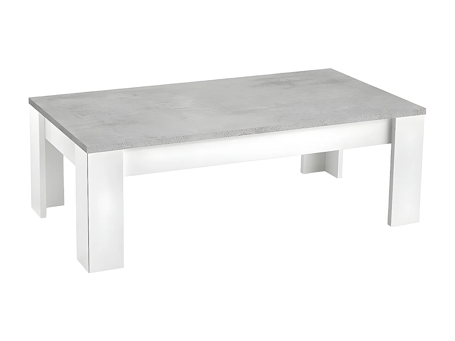 DENAE - Ensemble Salon Blanc et Gris Marbré Meuble TV 3 Portes + Table Basse Carrée