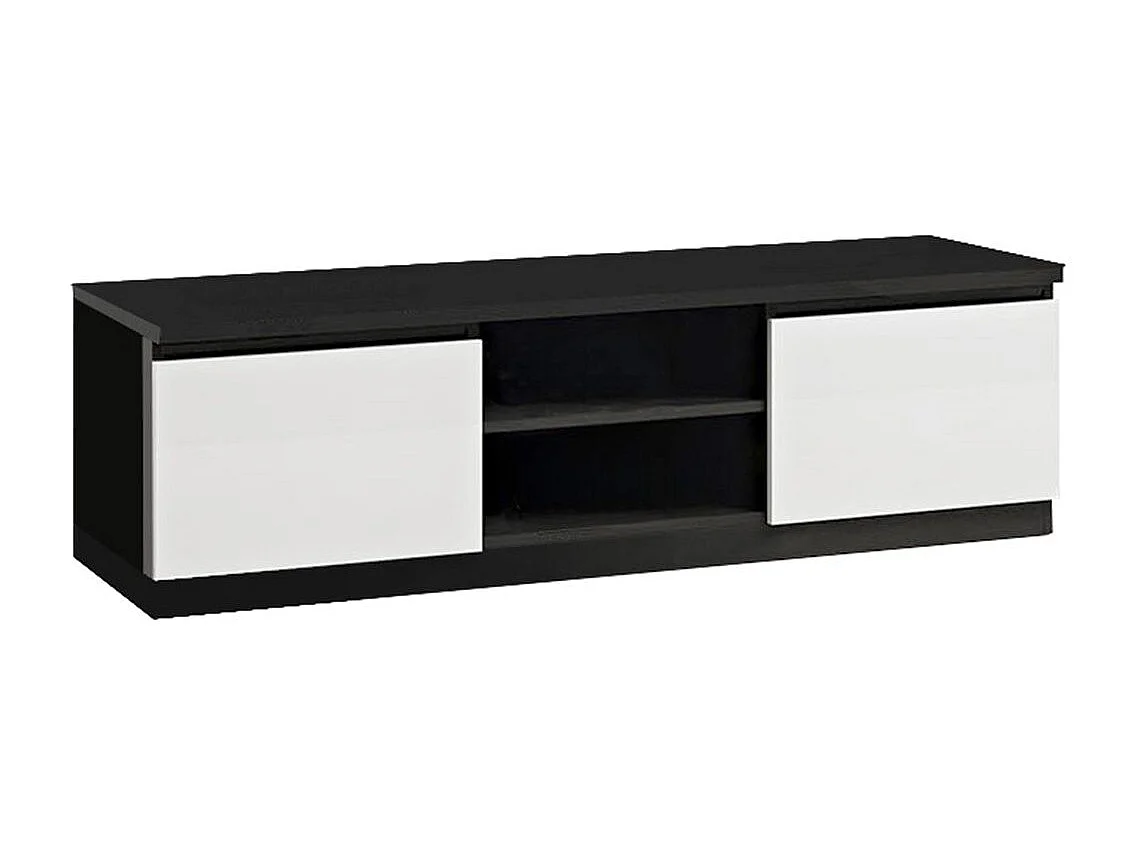 DEYTON - Ensemble Salon Complet Laqué Noir et Blanc Meuble TV + Vitrines avec Leds + Table Basse 127cm