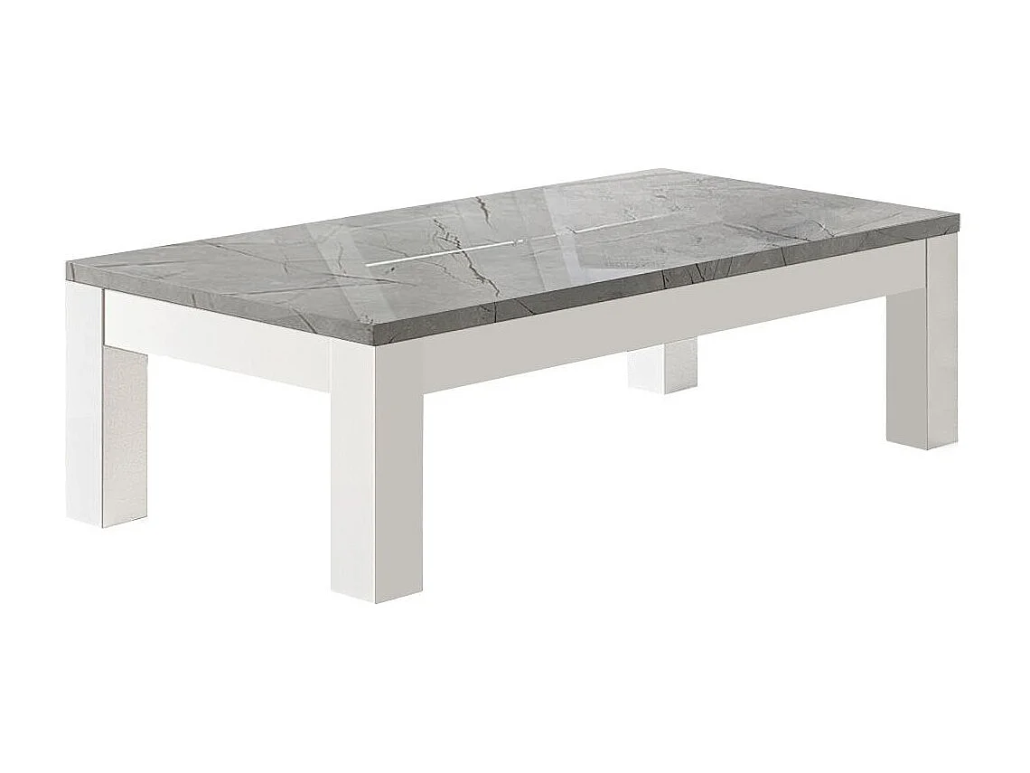 DEYTON - Ensemble Salon Complet Blanc et Gris Marbré Meuble TV + Vitrines avec Leds + Table Basse 127cm