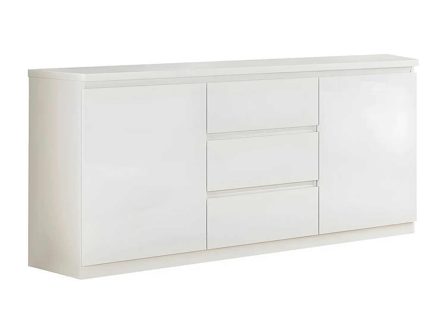 DEYTON - Ensemble Salon Laqué Blanc Meuble TV 4 Portes + Table Basse Carrée + Buffet