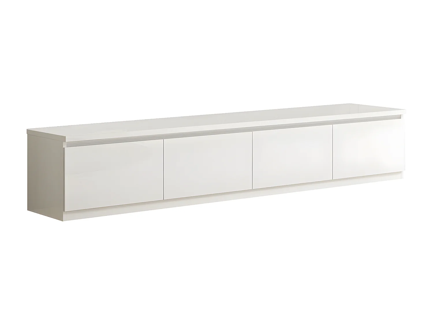 DEYTON - Ensemble Salon Laqué Blanc Meuble TV 4 Portes + Table Basse Carrée + Buffet