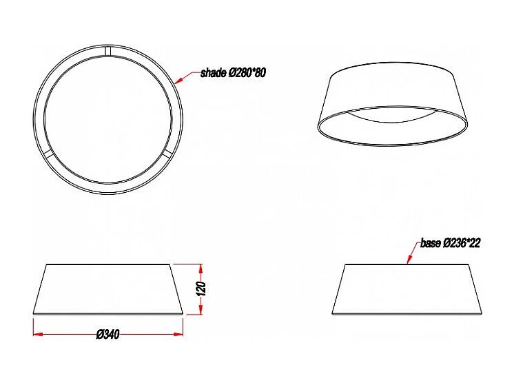 Plafoniera LED, tessuto, nero, 34x12x34 cm, Ponts