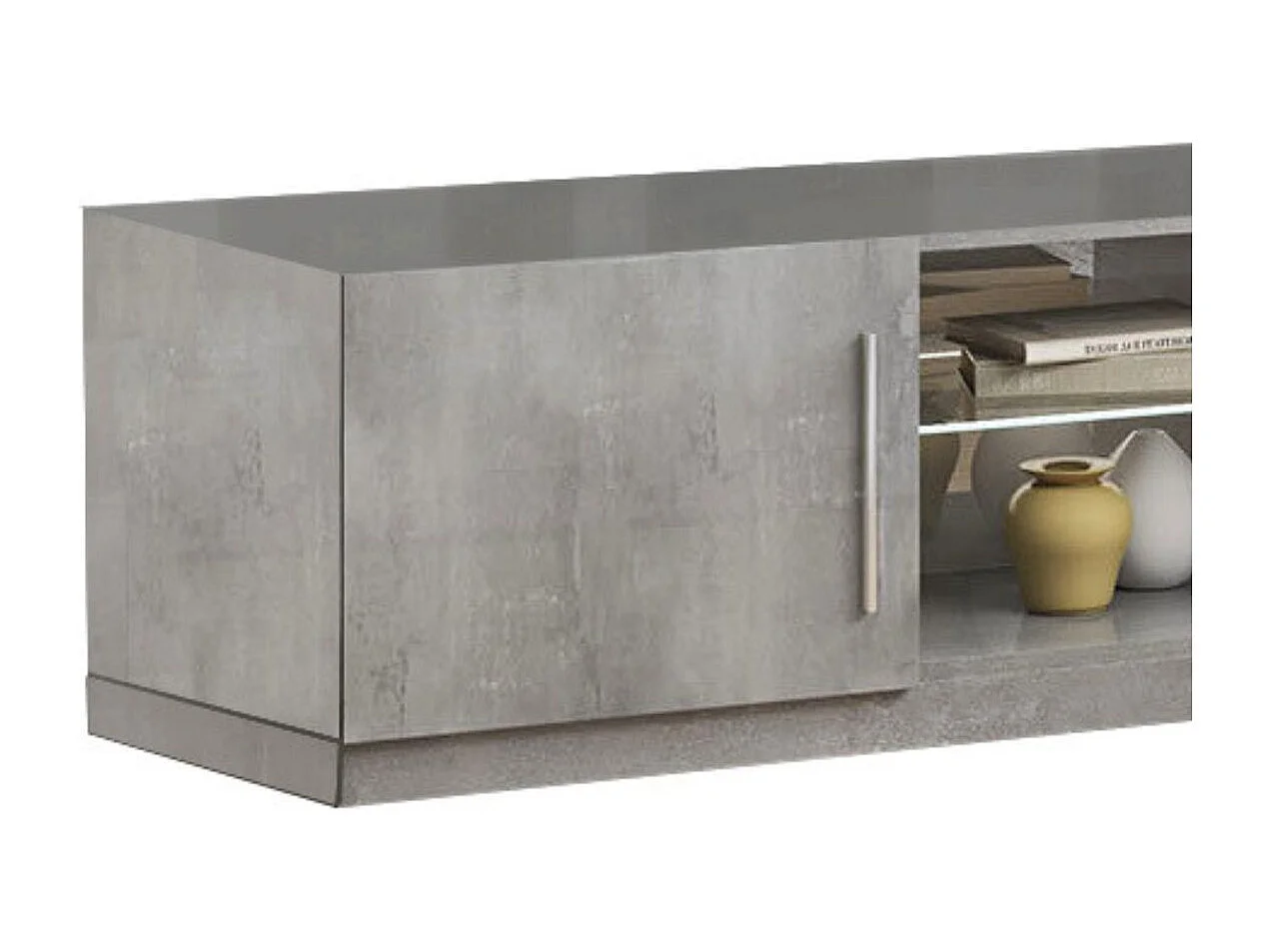 CLARK - Meuble TV 2 Portes Moderne Laqué Effet Marbre avec Leds