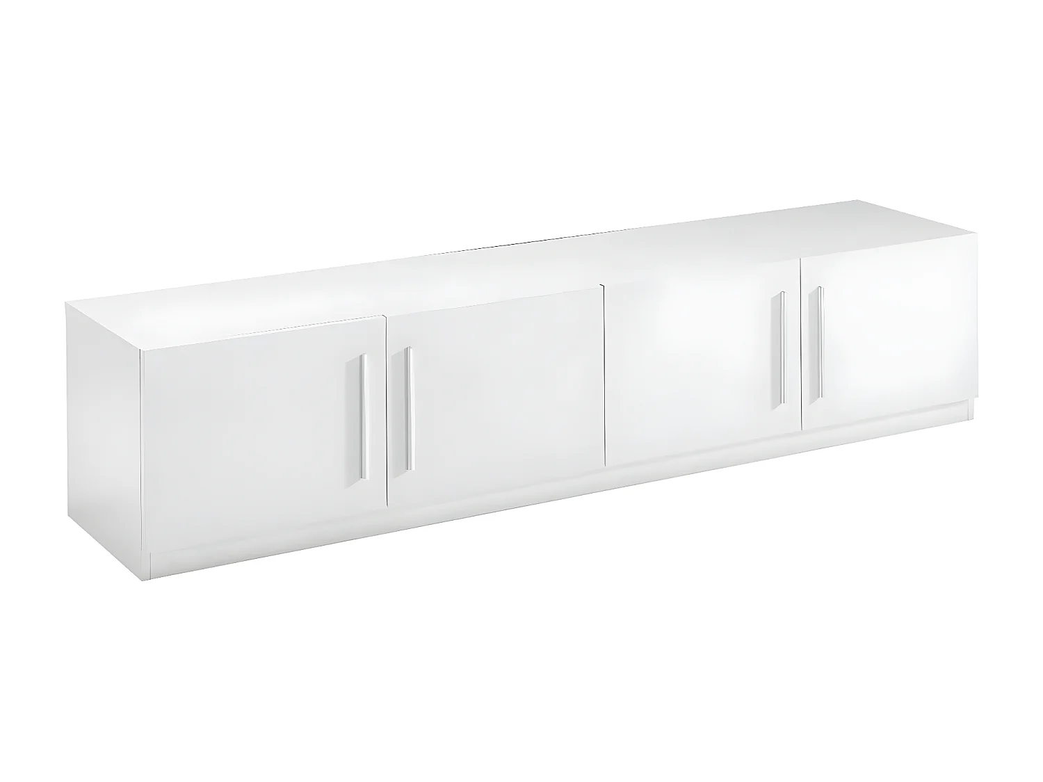 CLARK - Meuble TV 4 Portes Moderne Laqué Blanc Poignées en Métal