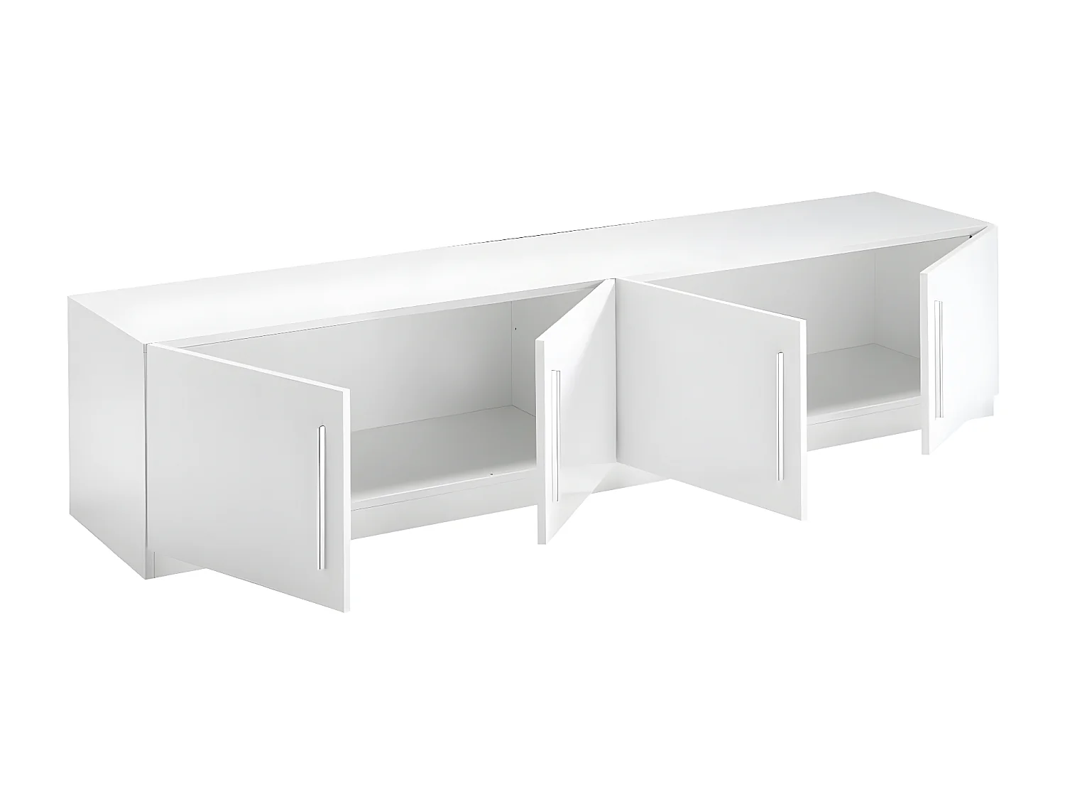 CLARK - Meuble TV 4 Portes Moderne Laqué Blanc Poignées en Métal