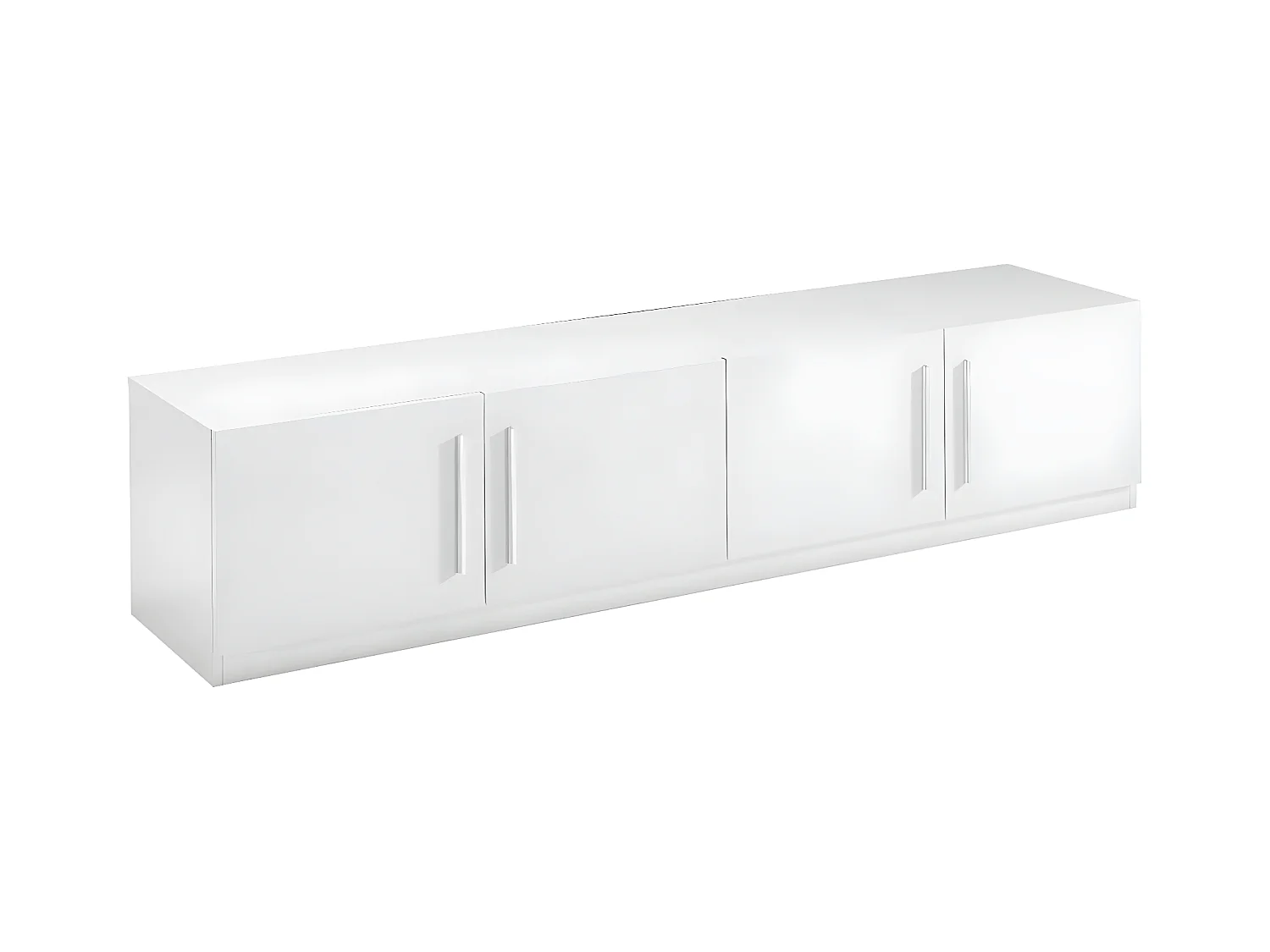 CLARK - Meuble TV 4 Portes Moderne Laqué Blanc Poignées en Métal