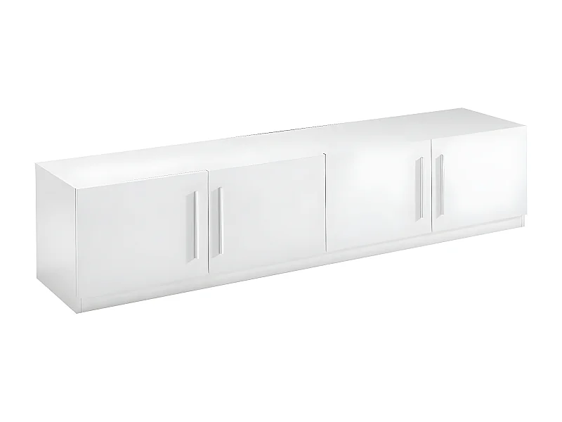 CLARK - Meuble TV 4 Portes Moderne Laqué Blanc Poignées en Métal