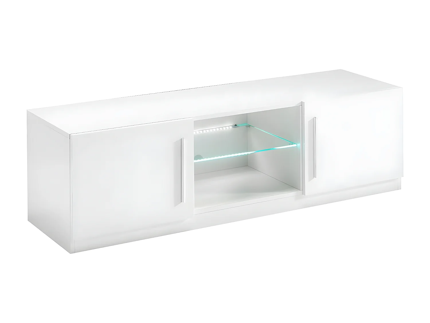 CLARK - Meuble TV 2 Portes Moderne Laqué Blanc avec Leds