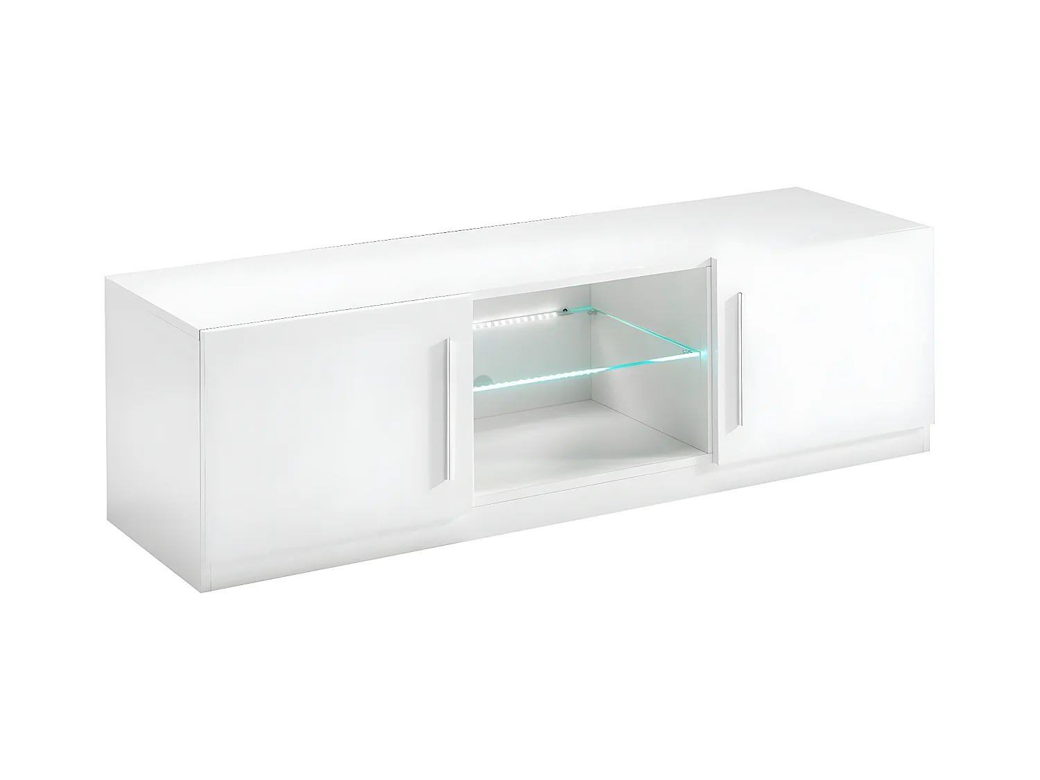 CLARK - Meuble TV 2 Portes Moderne Laqué Blanc avec Leds