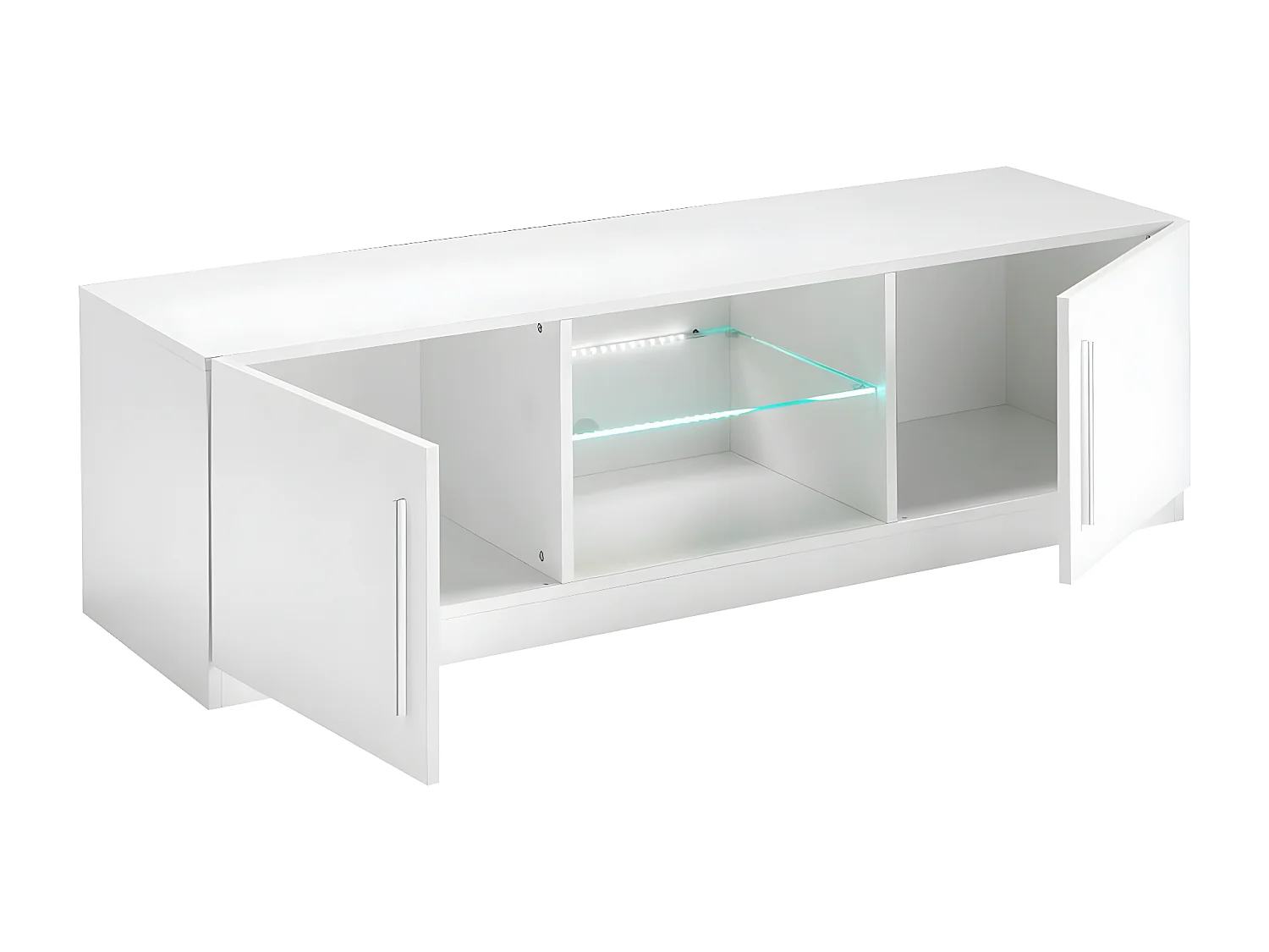 CLARK - Meuble TV 2 Portes Moderne Laqué Blanc avec Leds