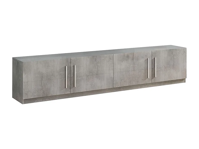 CLARK - Meuble TV 4 Portes Moderne Laqué Effet Marbre Poignées en Métal