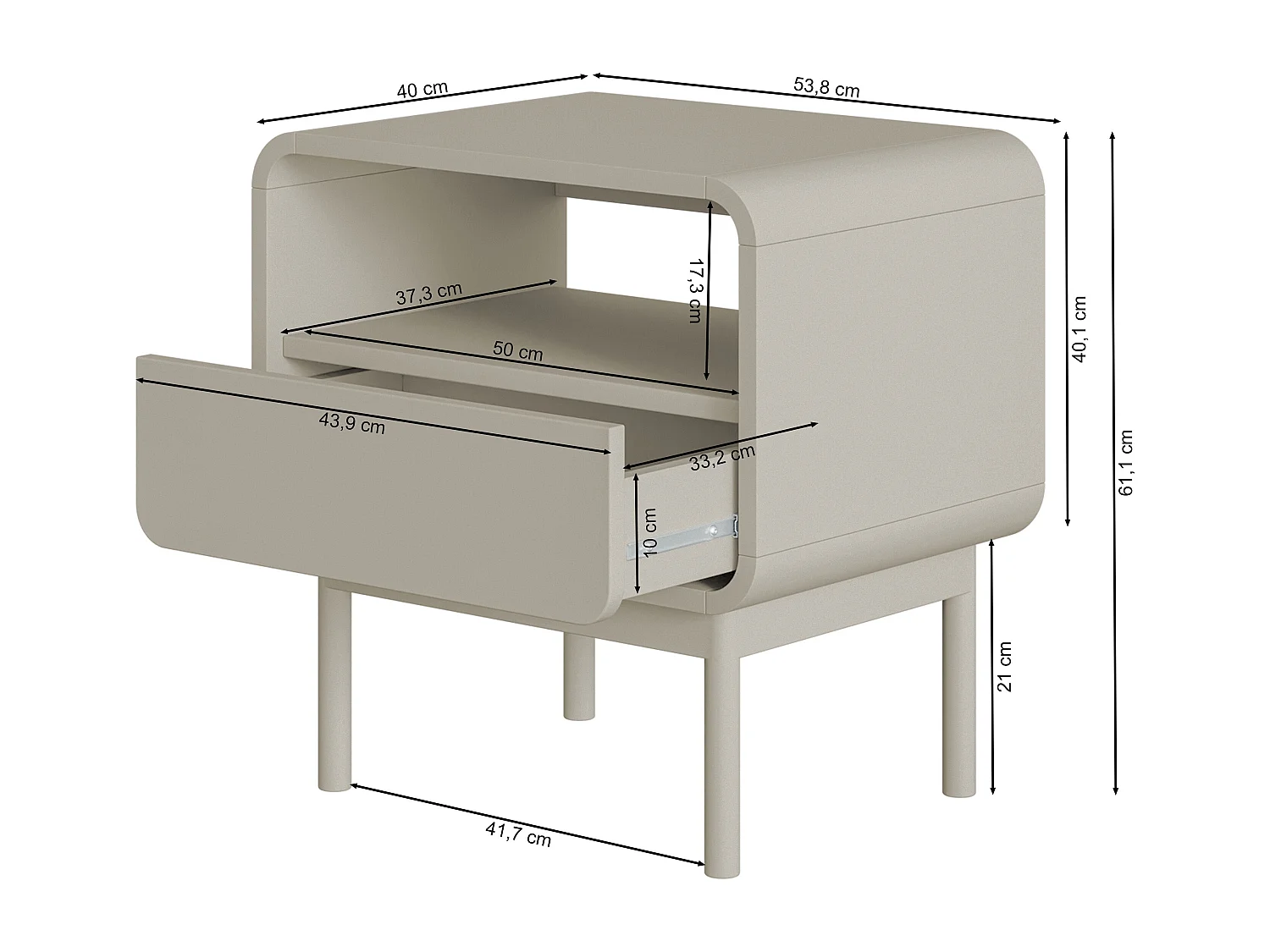 Comodino - 54 cm - con cassetto e rientranza - nero - ORO