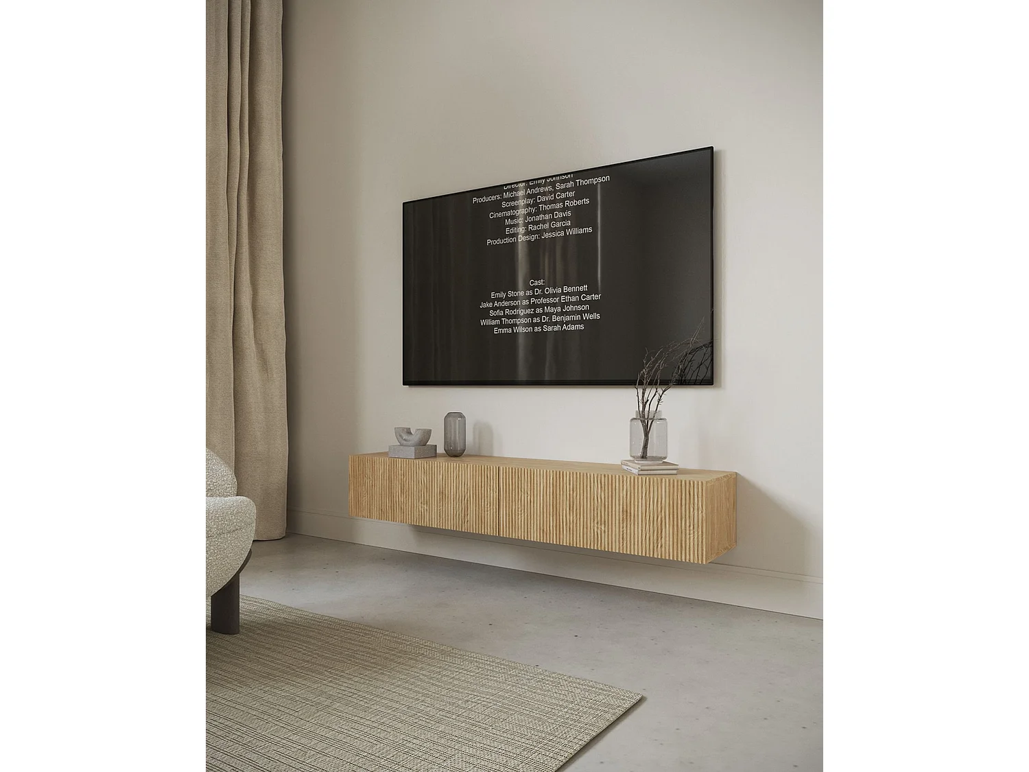 Meuble TV - 175 cm - suspendu - couleur de bois chêne huilé - NOLIE