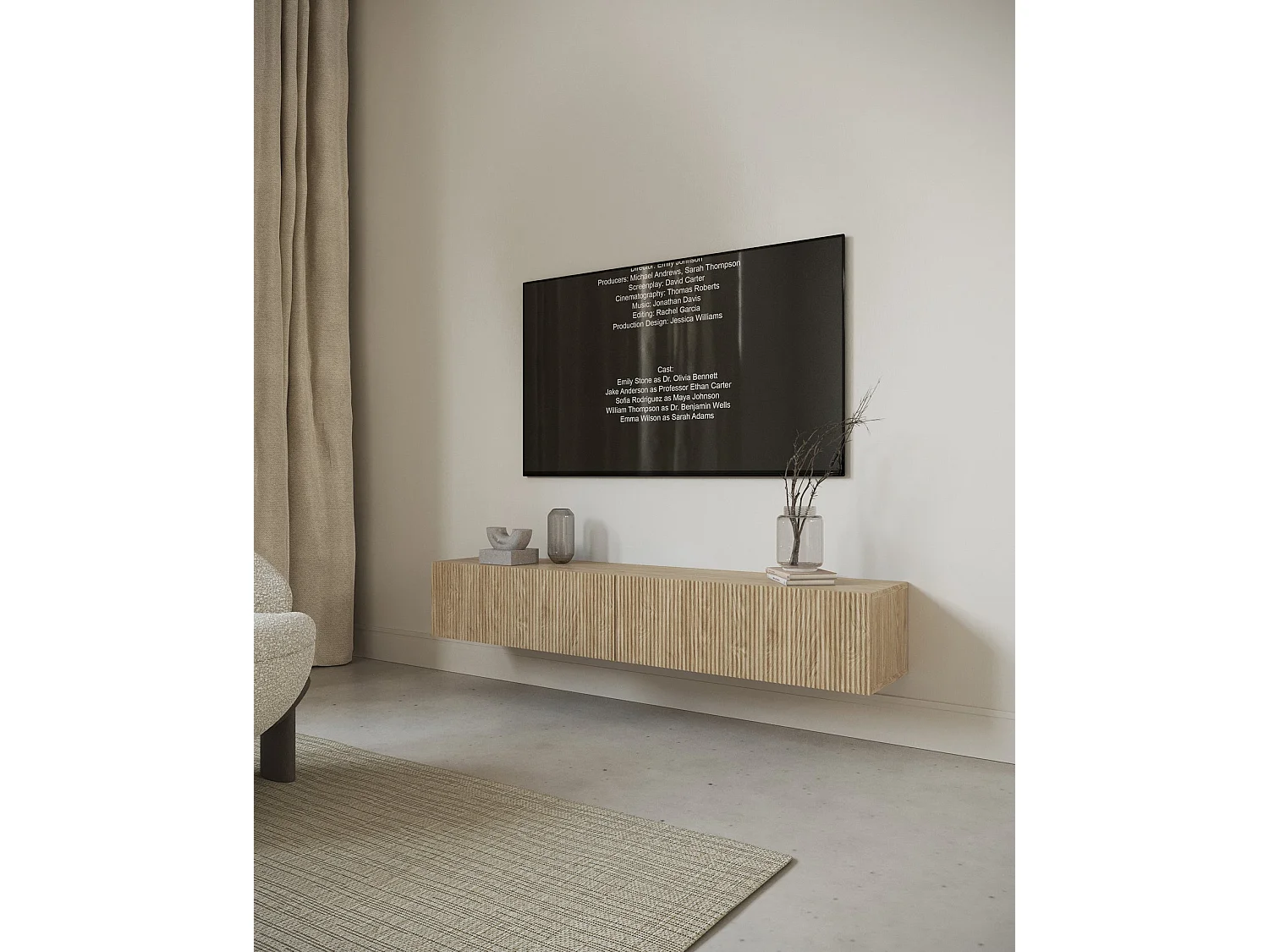 Meuble TV - 175 cm - suspendu - couleur de bois chêne huilé - NOLIE