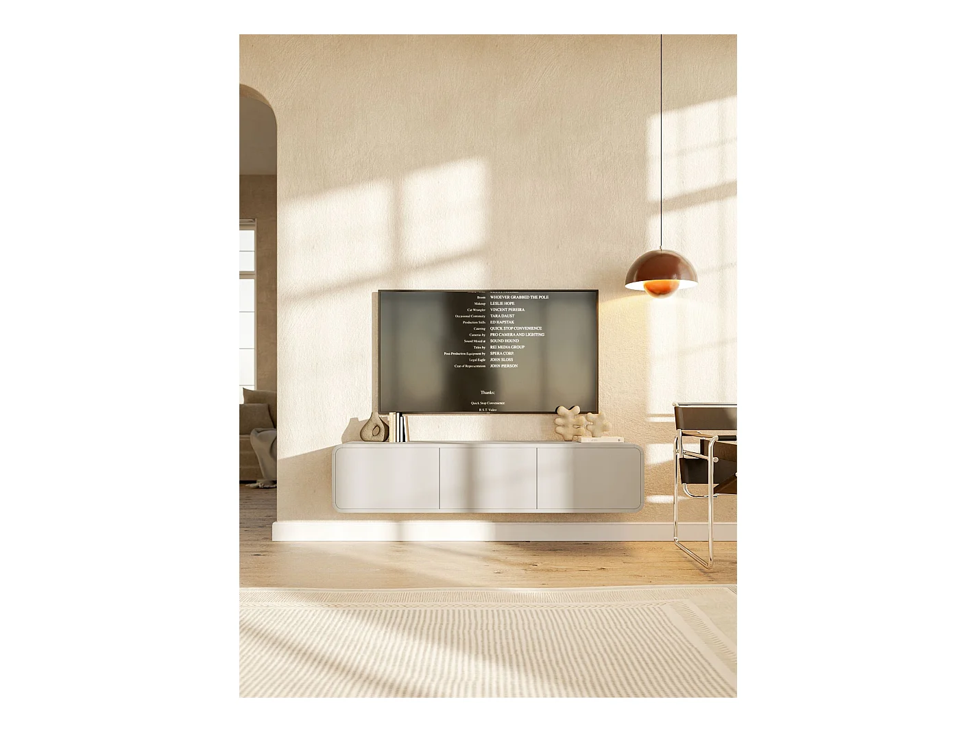 TV-meubel - 154 cm - met drie lades - hangend - greige - ORO