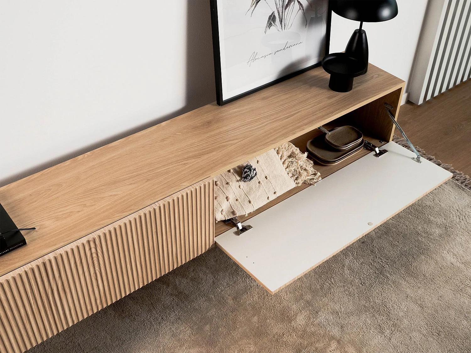 Meuble TV - debout - 175 cm - couleur de bois chêne huilé - NOLIE