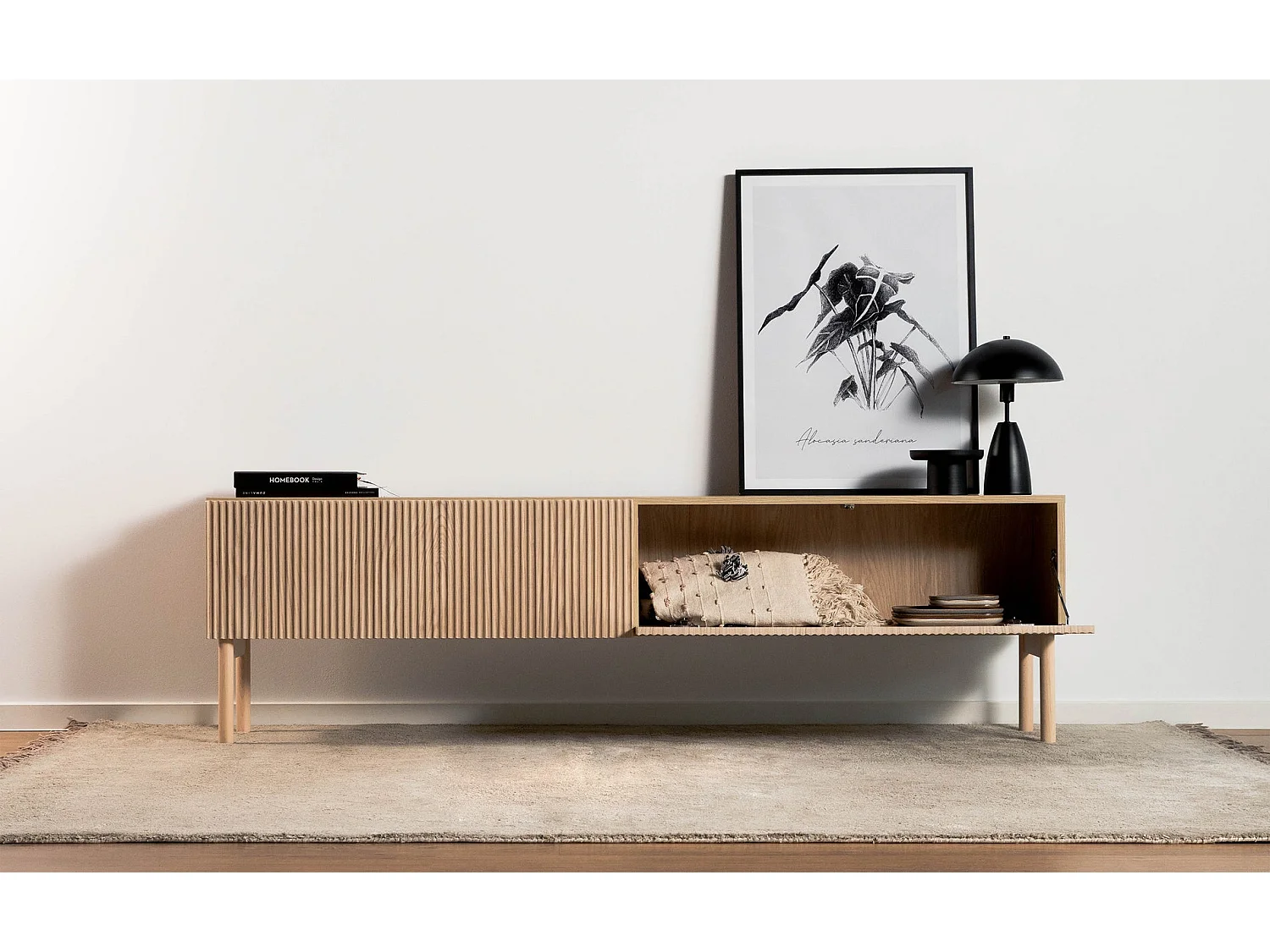 Meuble TV - debout - 175 cm - couleur de bois chêne huilé - NOLIE