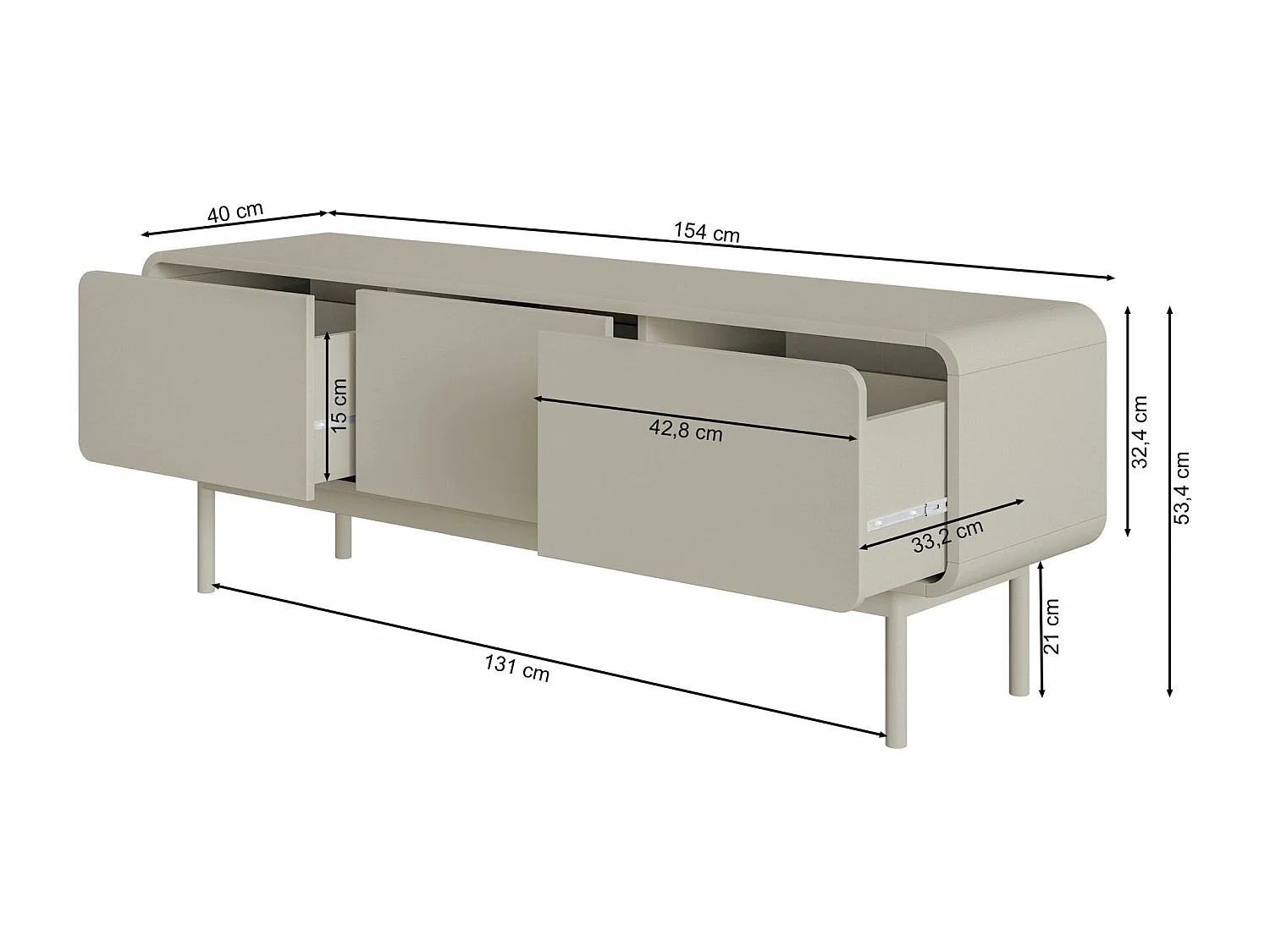 TV-Lowboard mit 3 Schubladen - greige - 154 cm - ORO