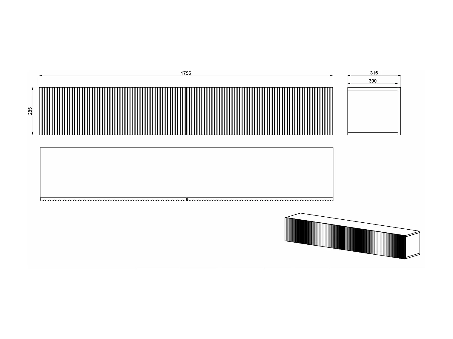 Meuble TV - 175 cm - suspendu - couleur du bois de frêne Portland - NOLIE
