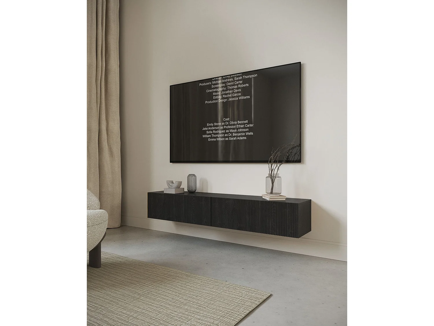 Meuble TV - 175 cm - suspendu - couleur du bois de frêne Portland - NOLIE