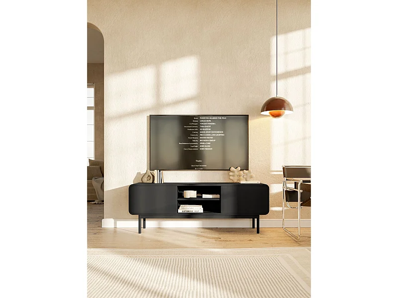 Meuble TV - 154 cm - avec deux tiroirs et une niche - debout - noir - ORO