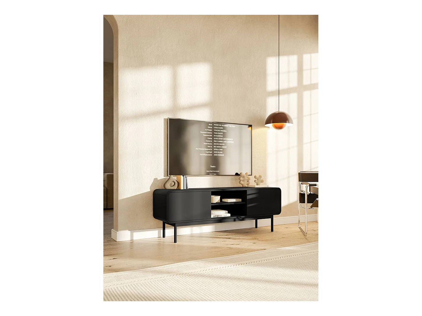 TV-Lowboard mit 2 Schubladen - schwarz - 154 cm - ORO