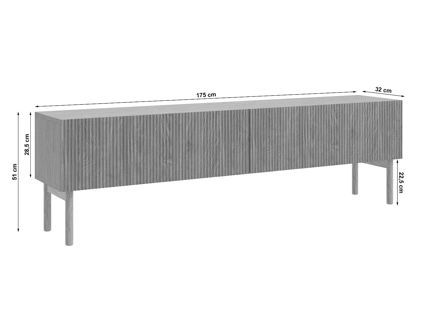 Meuble TV - 175 cm - debout - couleur du bois de frêne Portland - NOLIE
