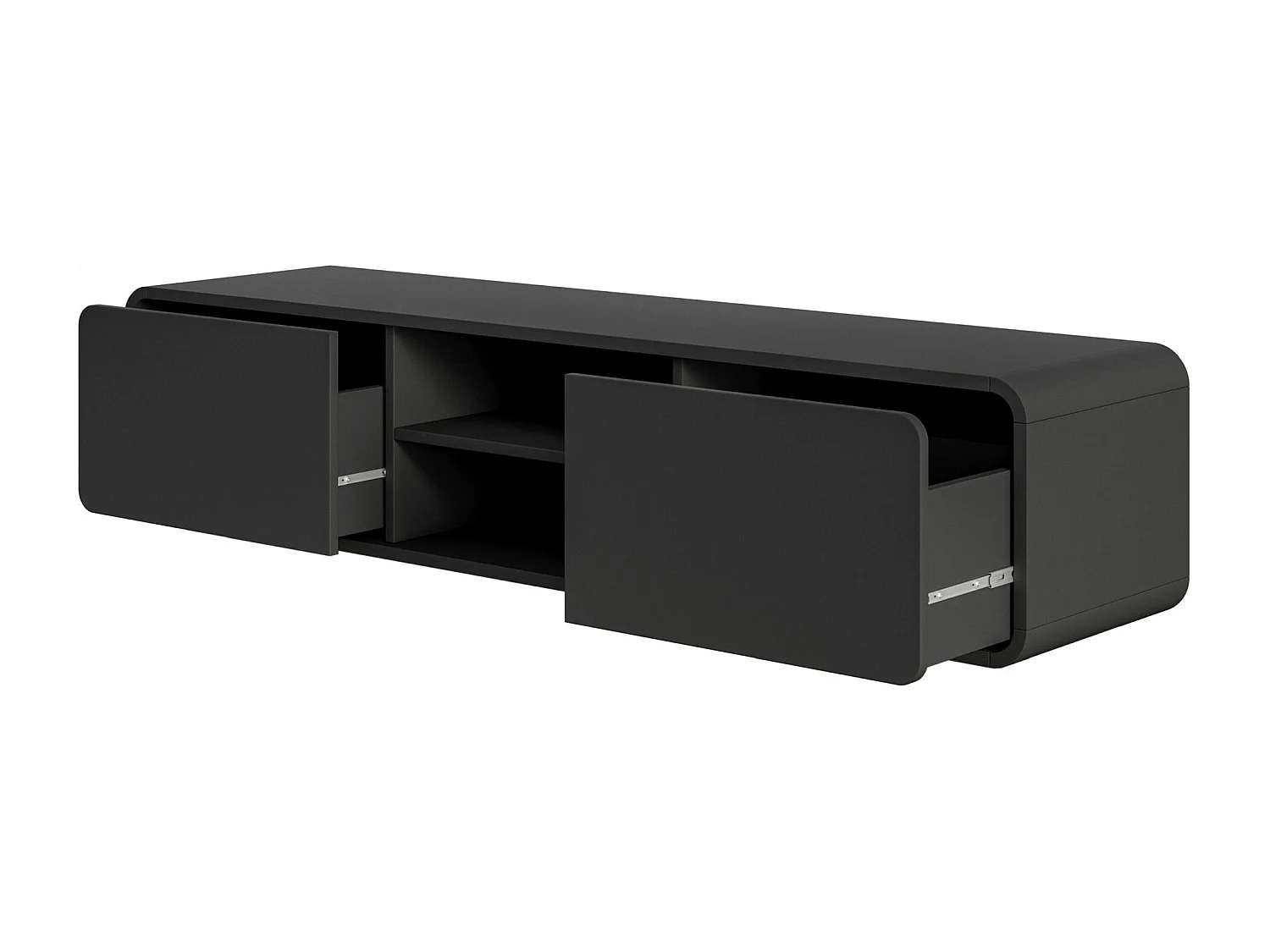 Meuble TV - 154 cm - avec deux tiroirs et une niche - suspendu - noir - ORO