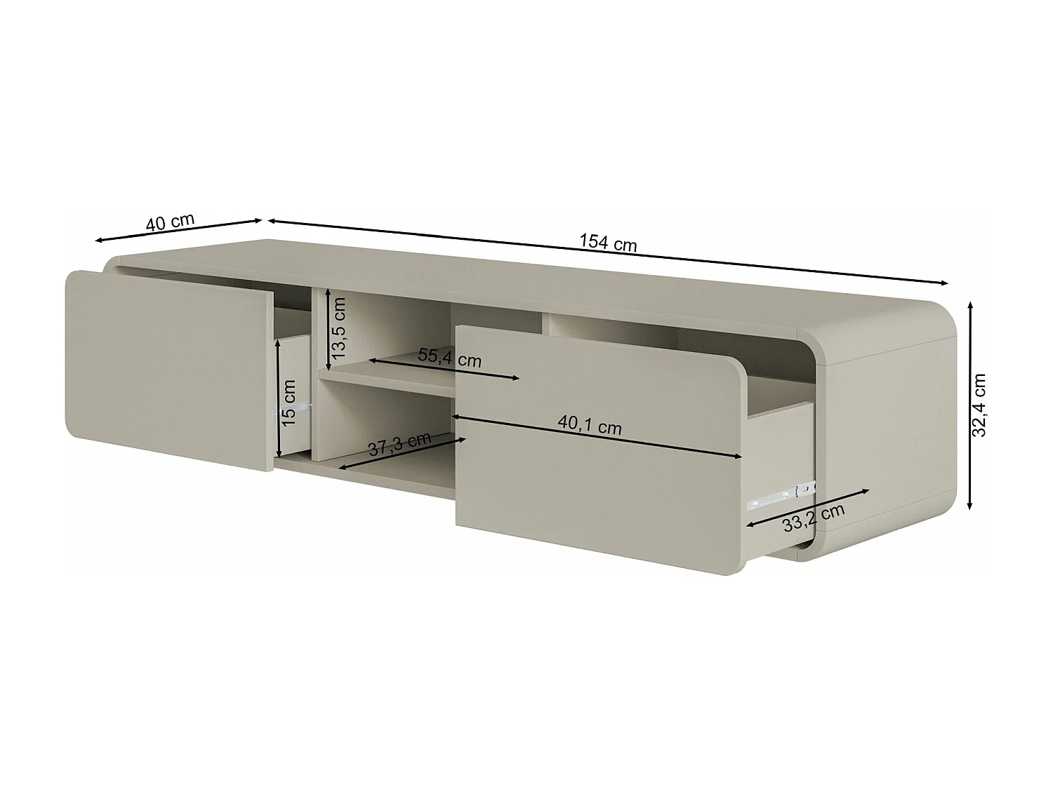 Meuble TV - 154 cm - avec deux tiroirs et une niche - suspendu - noir - ORO