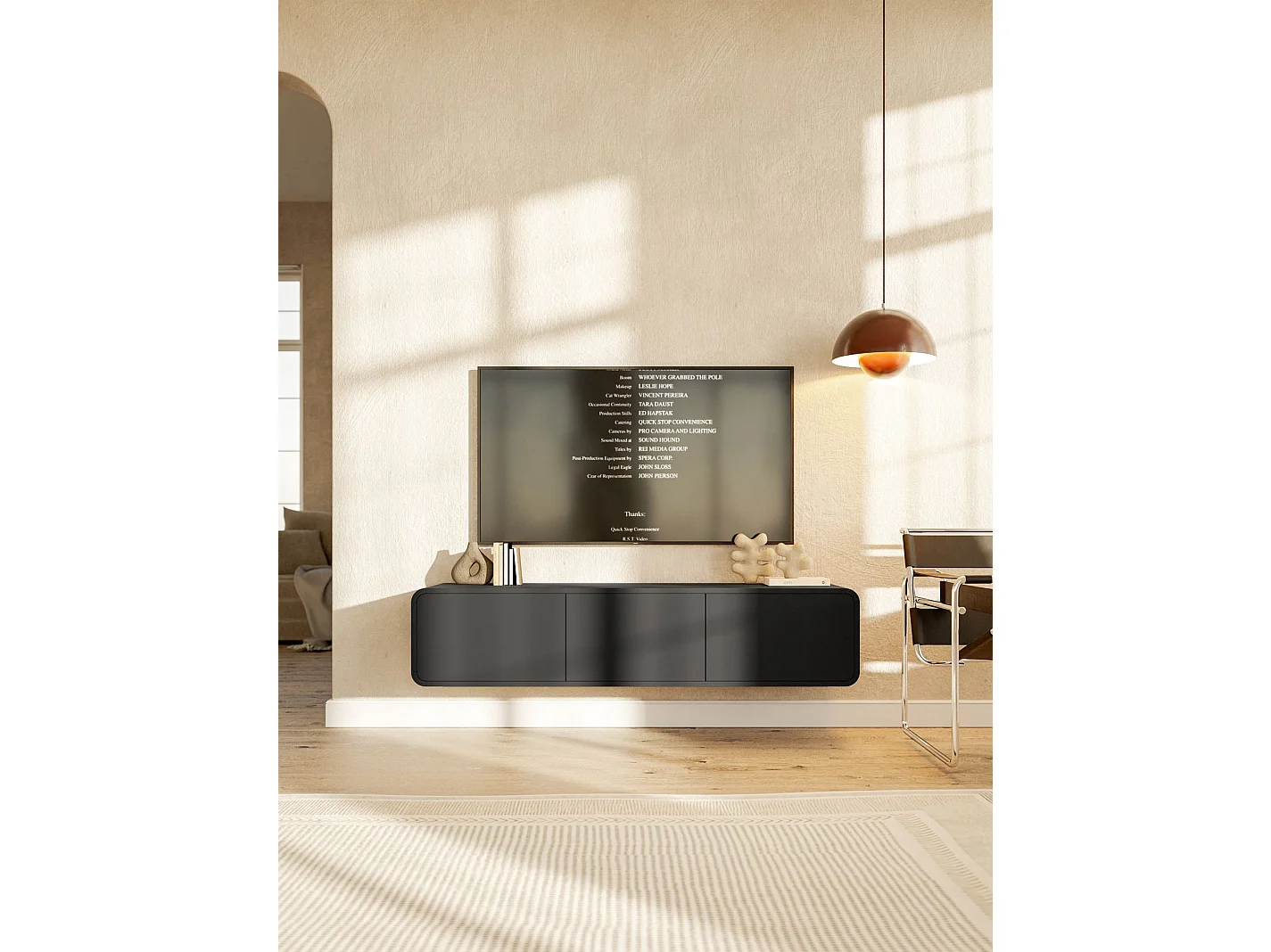 TV-Hängeboard mit 3 Schubladen - schwarz - 154 cm - ORO