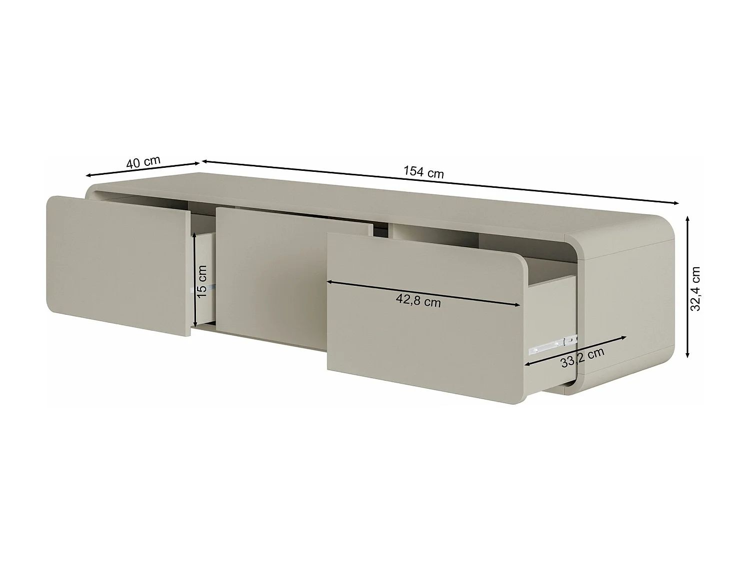 TV-Hängeboard mit 3 Schubladen - schwarz - 154 cm - ORO