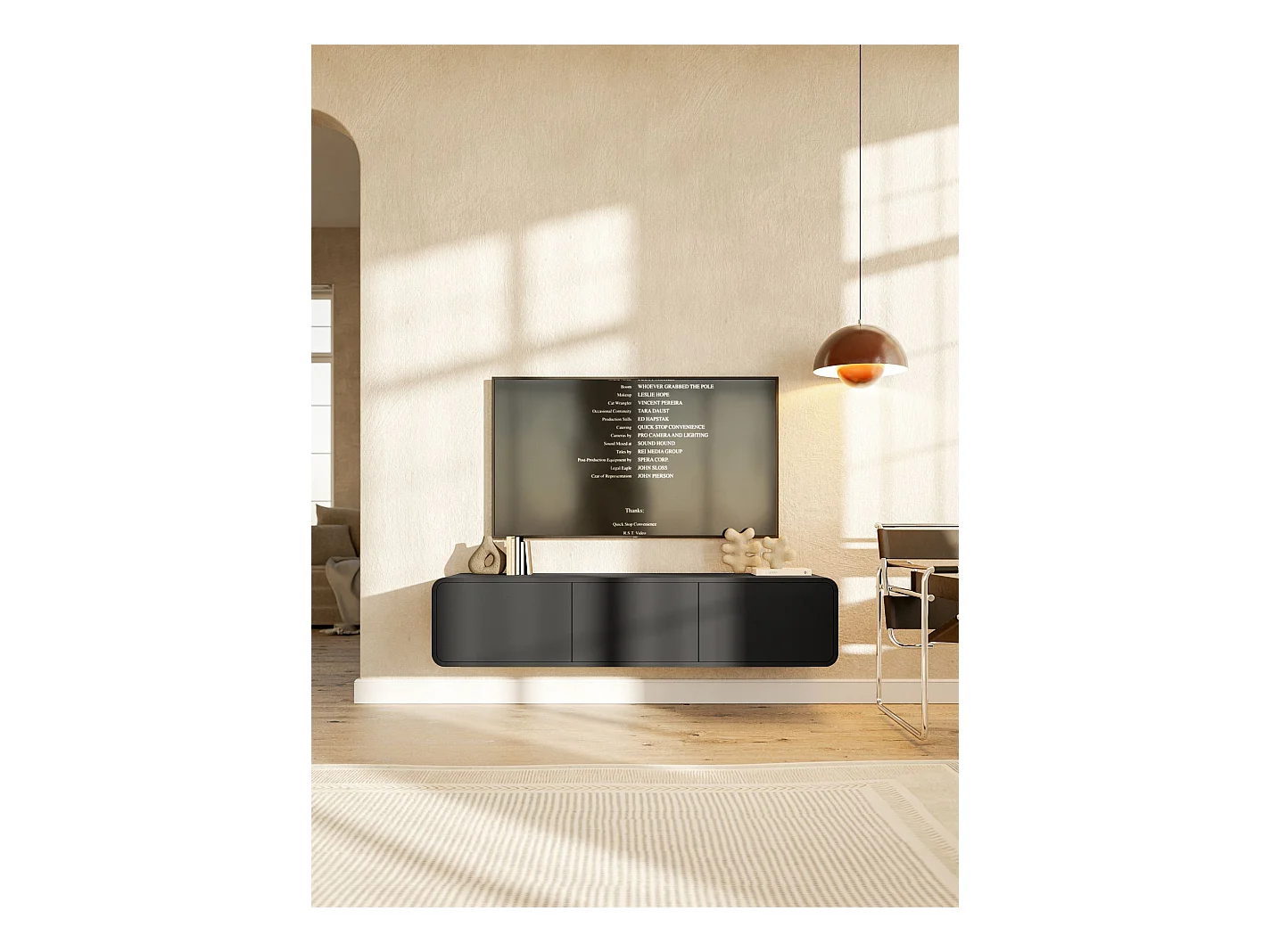TV-meubel - 154 cm - met drie lades - hangend - zwart - ORO