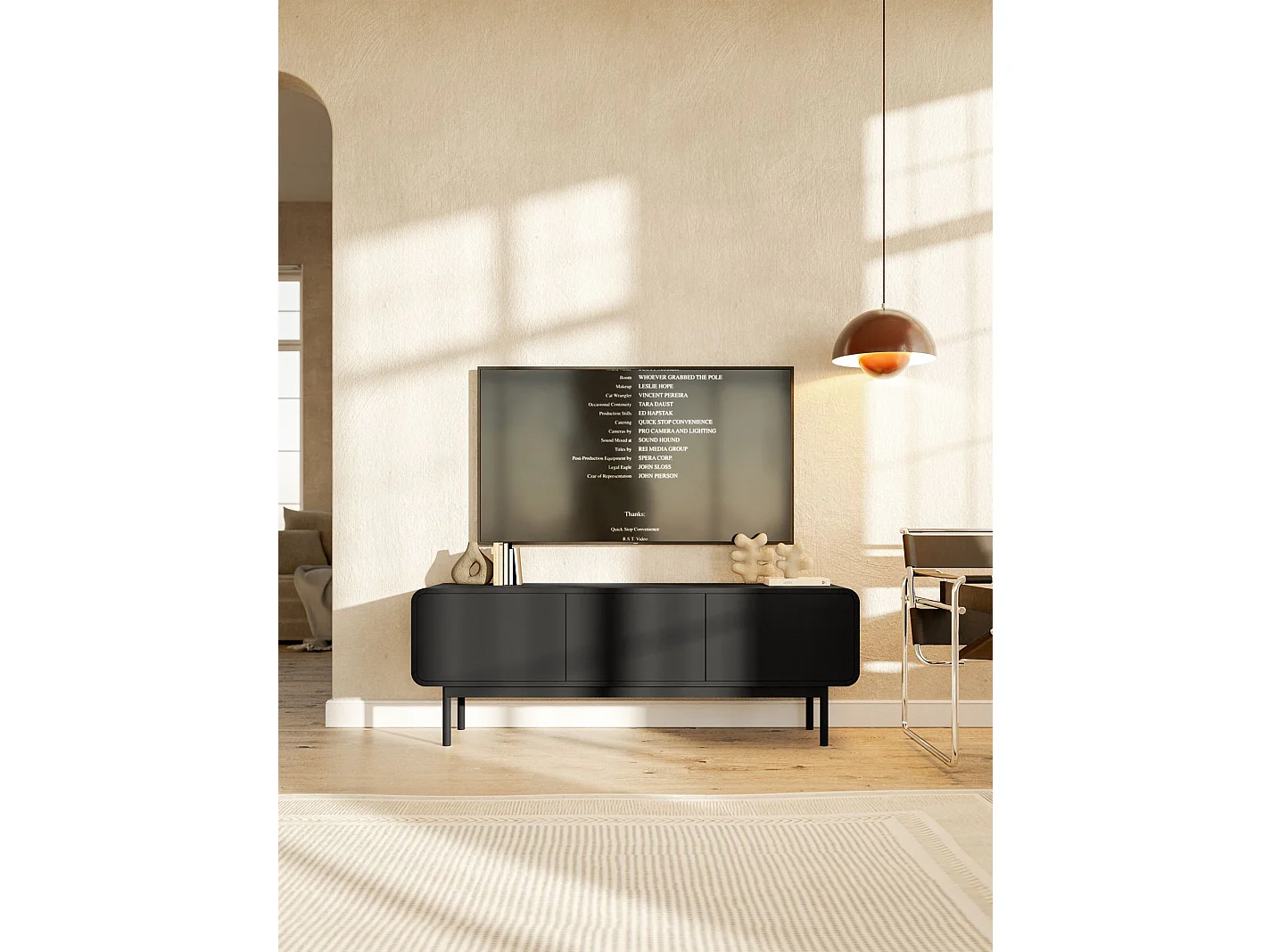 Meuble TV - 154 cm - avec trois tiroirs - debout - noir - ORO